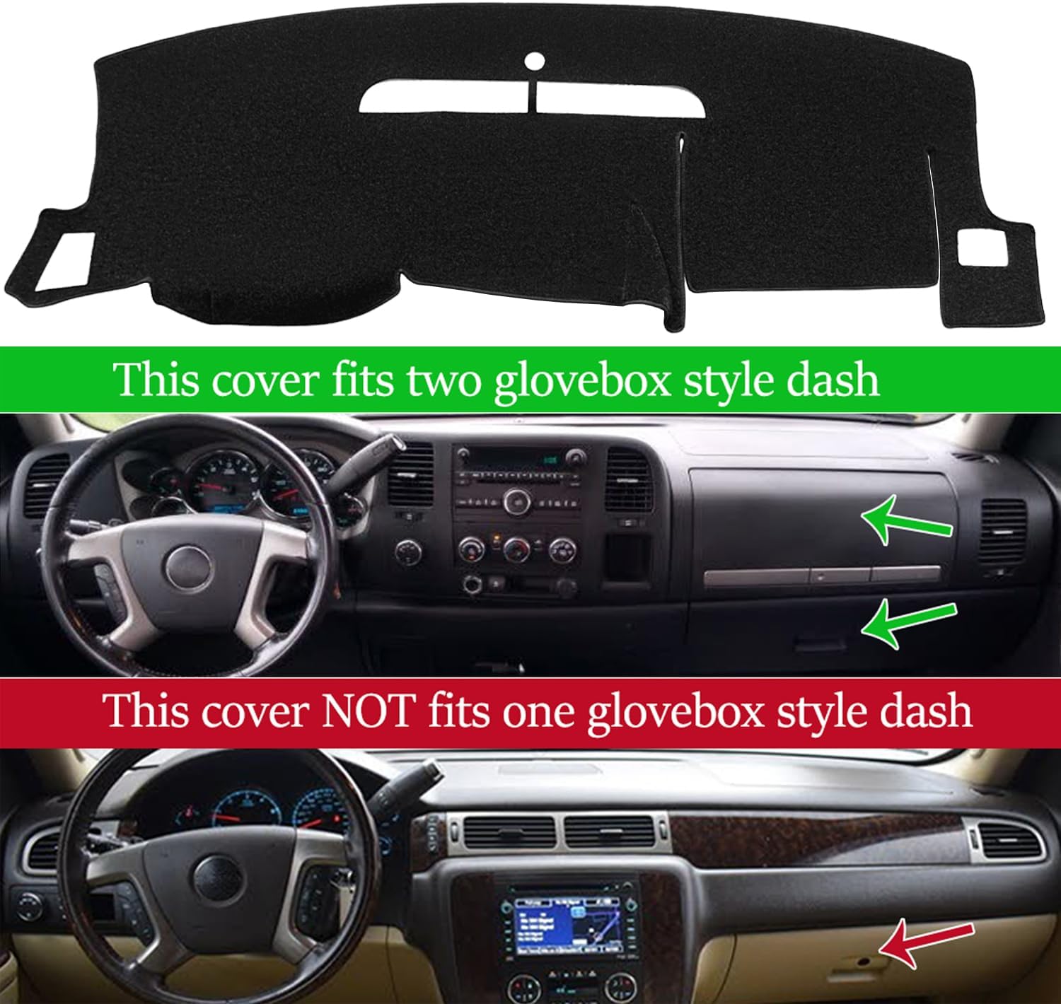 Dash Cover Mat for 2007-2013 Chevy Silverado 1500 LT/WT (07-13 Black) Y74 - Image 2