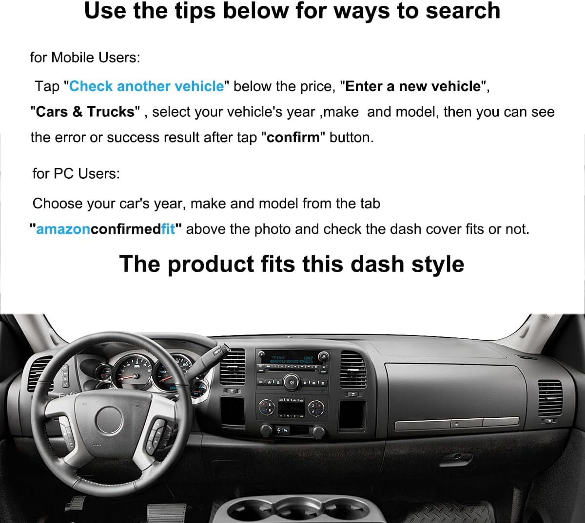 Dash Cover Mat for 2007-2013 Chevy Silverado 1500 LT/WT (07-13 Black) Y74 - Image 3