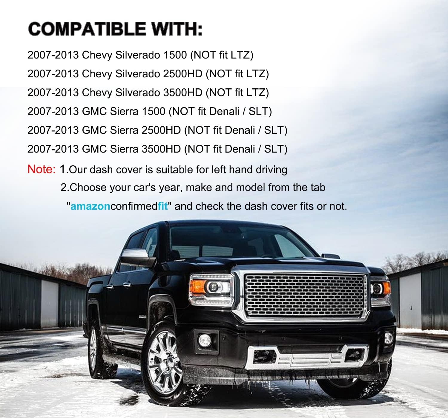 Dash Cover Mat for 2007-2013 Chevy Silverado 1500 LT/WT (07-13 Black) Y74 - Image 4