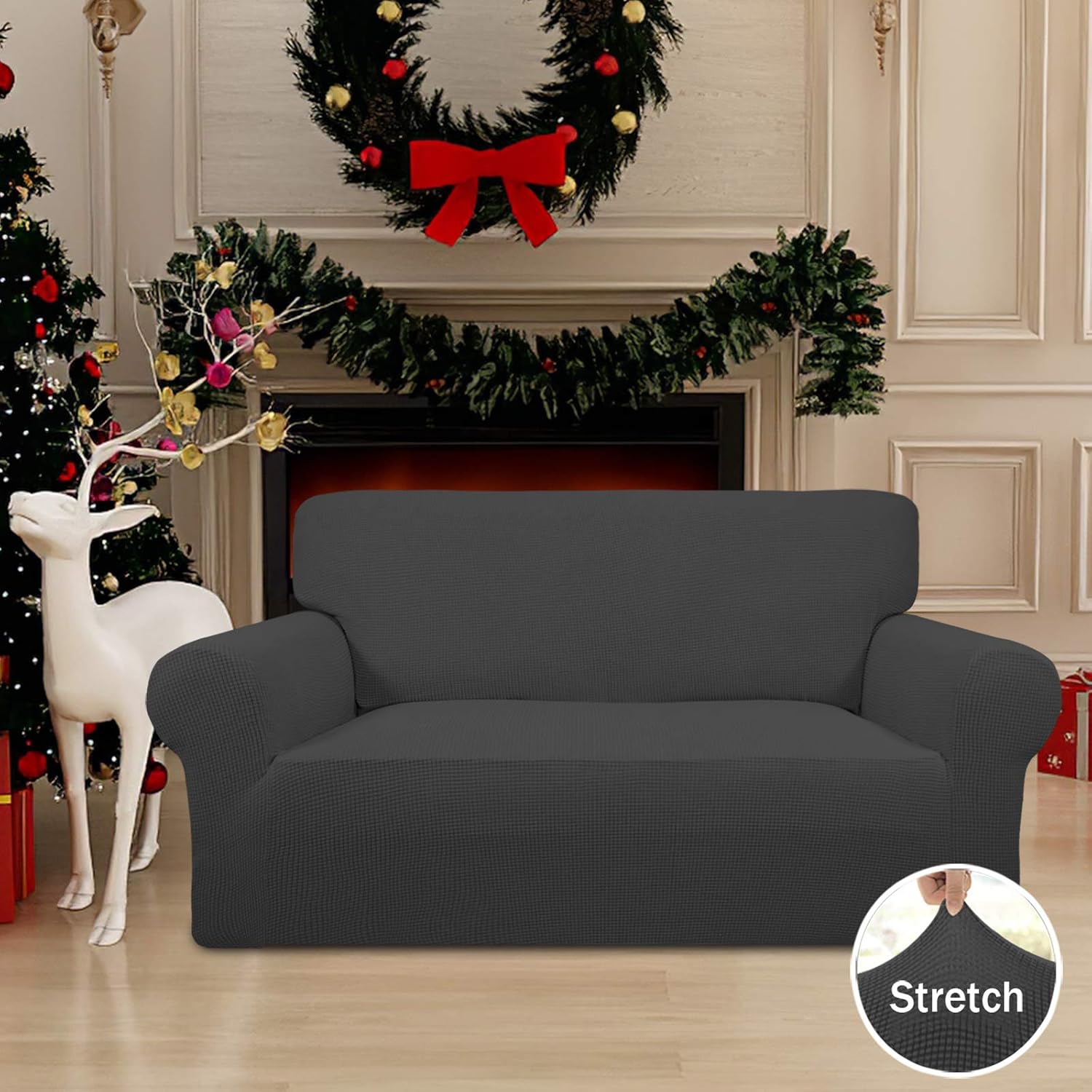 Easy-Going Stretch Loveseat Couch Covers Washable Dark Gray - Image 2