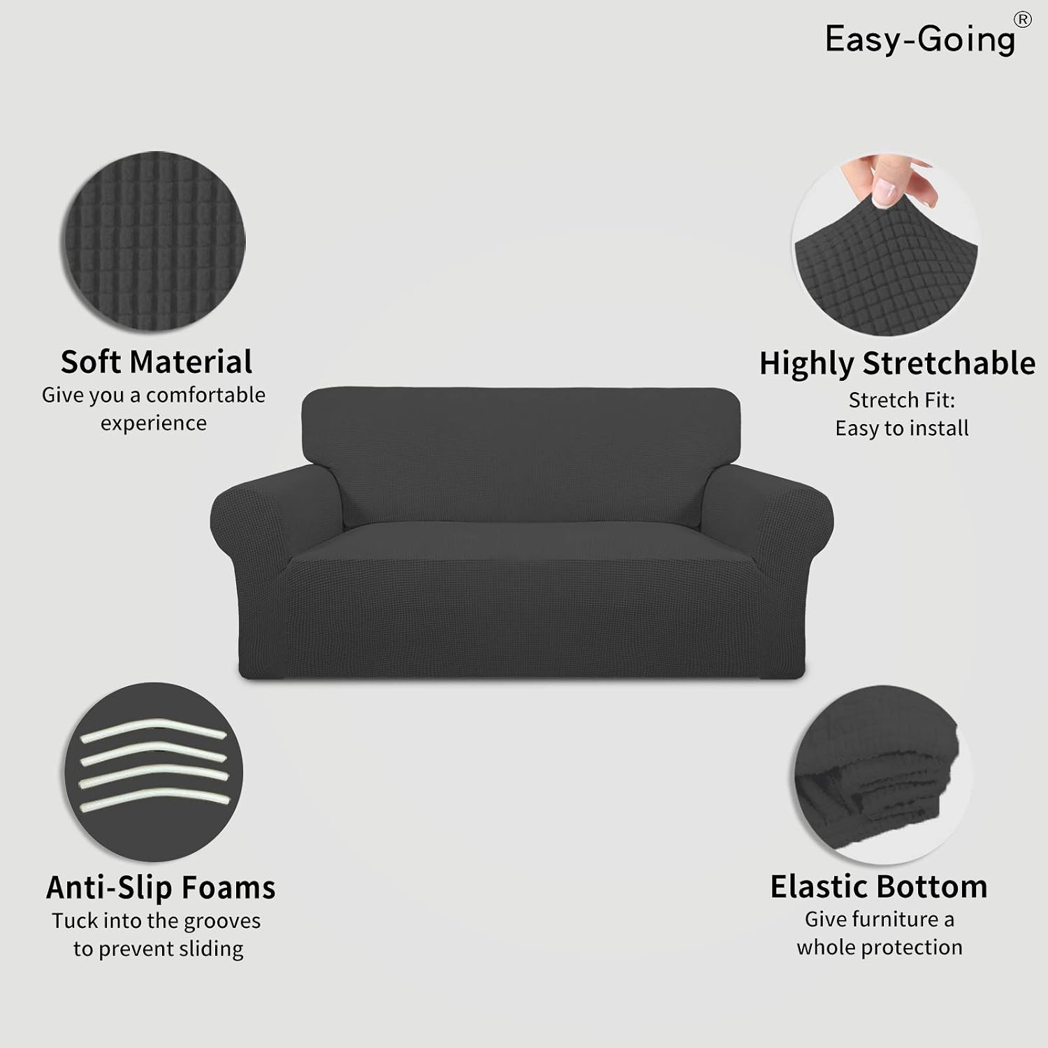 Easy-Going Stretch Loveseat Couch Covers Washable Dark Gray - Image 3