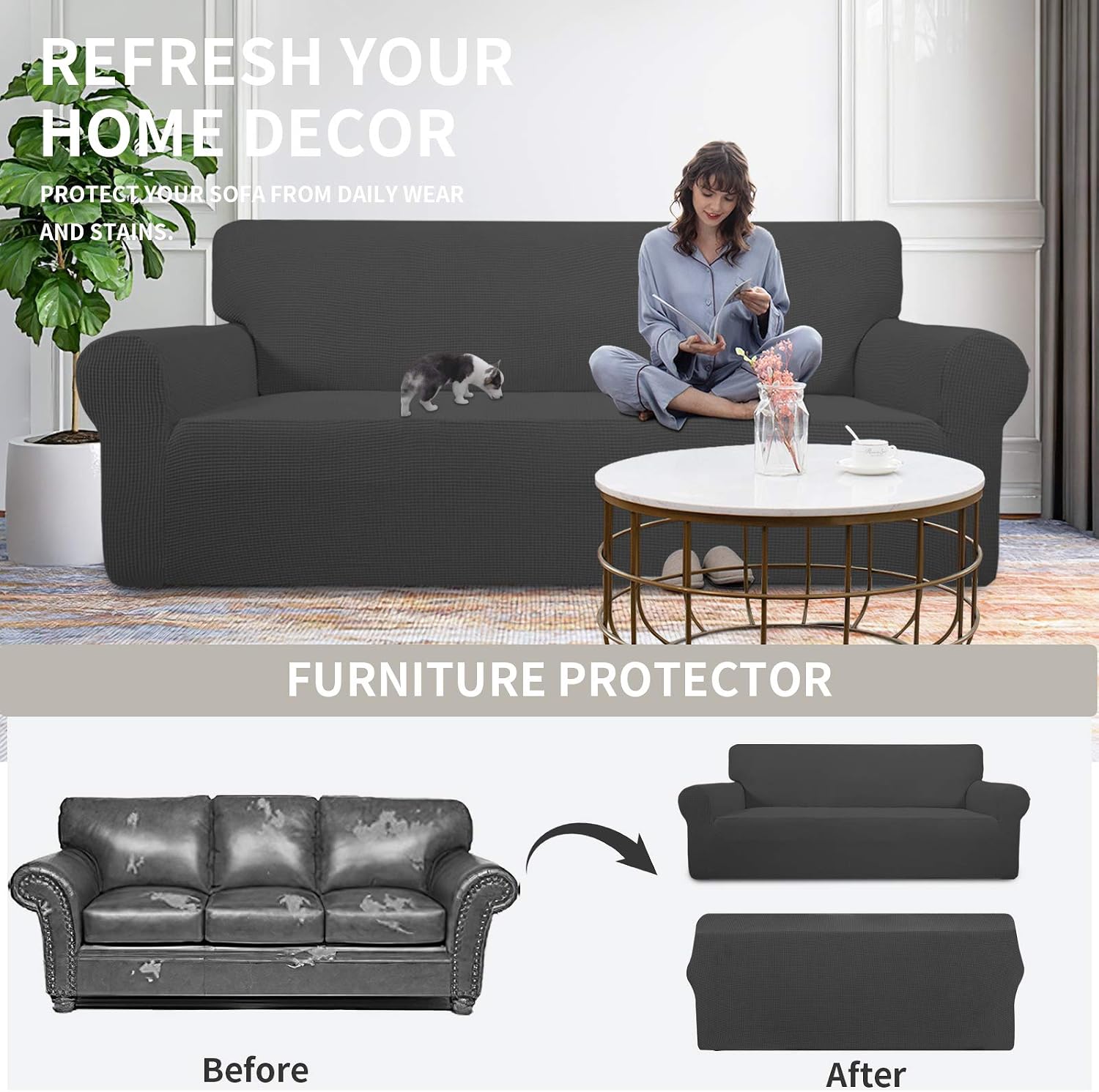 Easy-Going Stretch Loveseat Couch Covers Washable Dark Gray - Image 4
