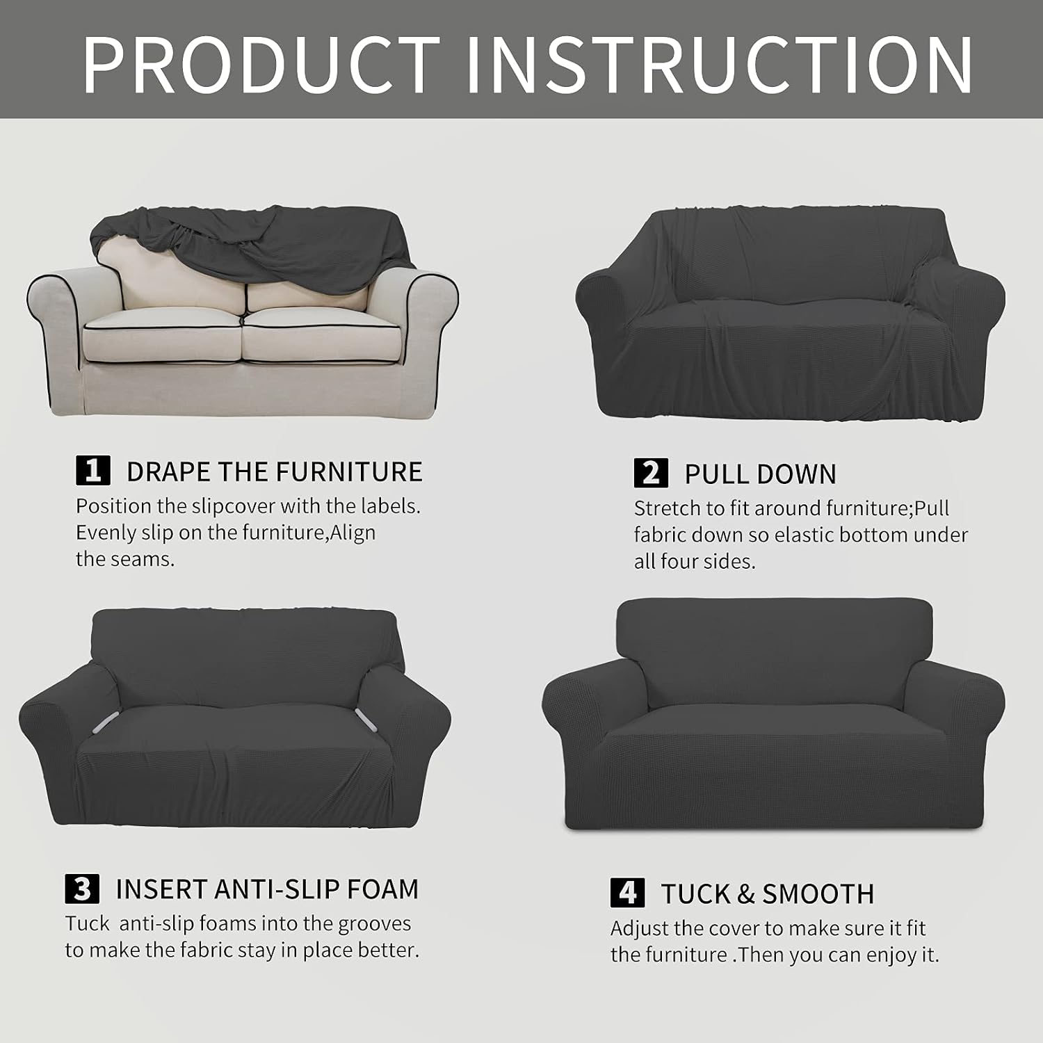 Easy-Going Stretch Loveseat Couch Covers Washable Dark Gray - Image 8