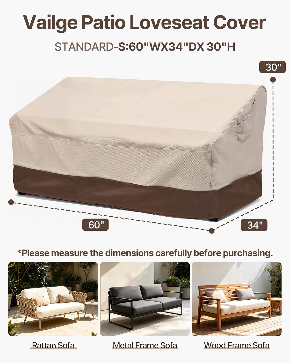 Vailge Patio Loveseat Cover 2-Seater & Outdoor Sofa Couch Cover Waterproof - Image 2