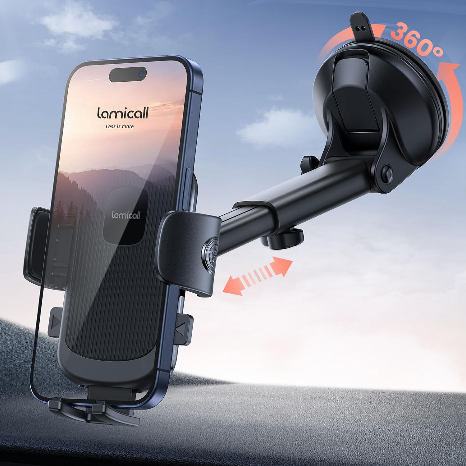 Lamicall Car Phone Holder Military-Grade Suction Cup Dashboard Windshield