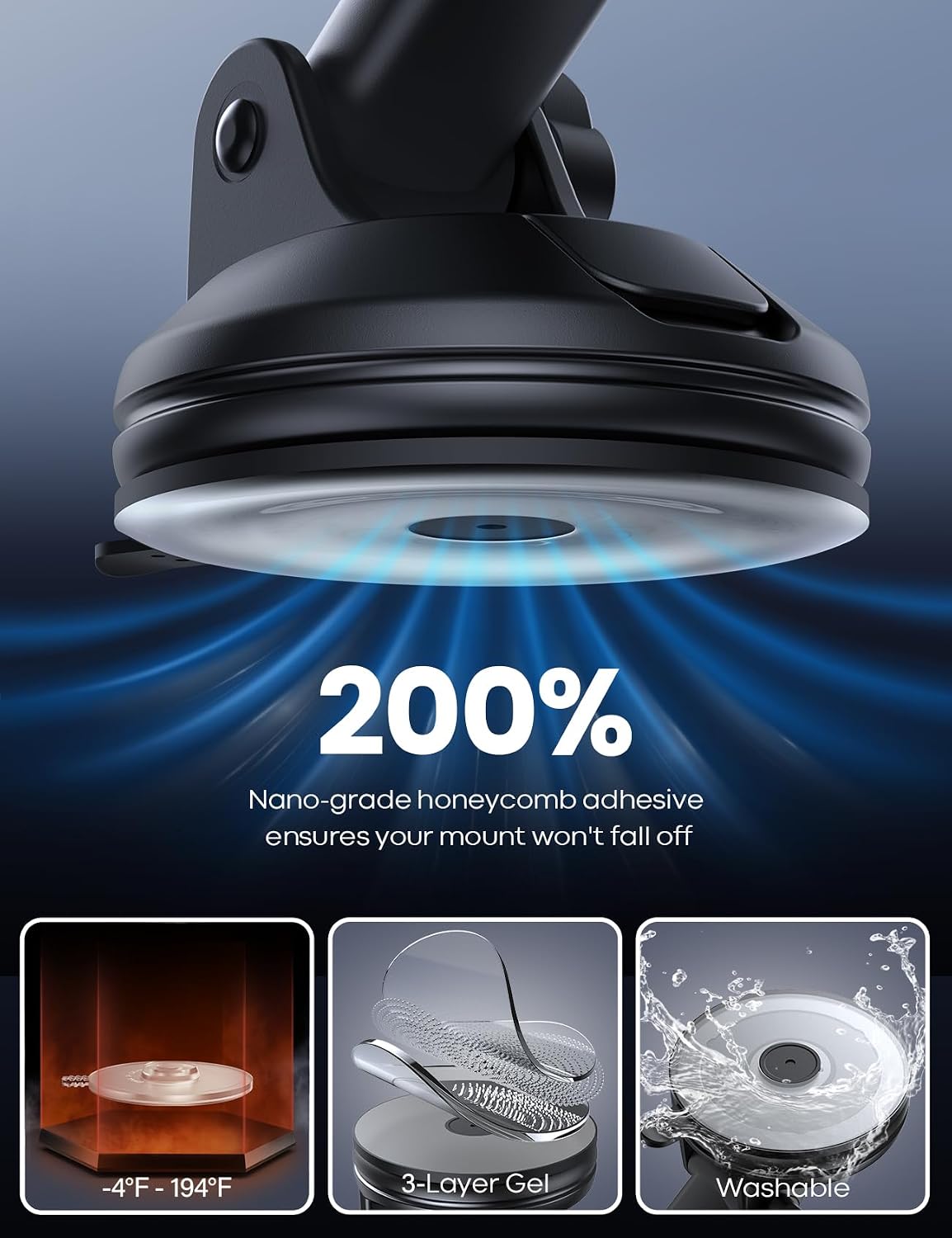 Lamicall Car Phone Holder Military-Grade Suction Cup Dashboard Windshield - Image 3