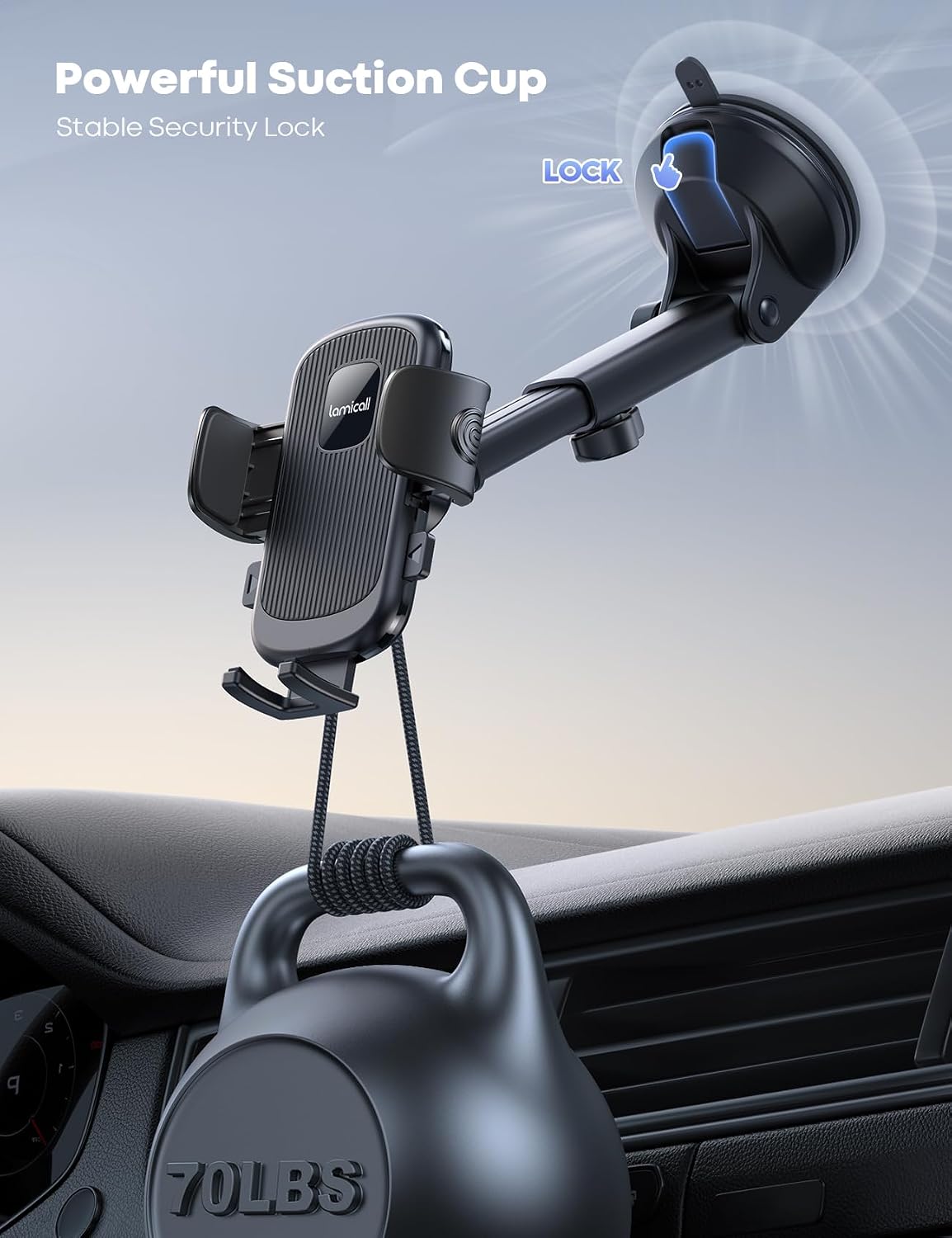 Lamicall Car Phone Holder Military-Grade Suction Cup Dashboard Windshield - Image 4