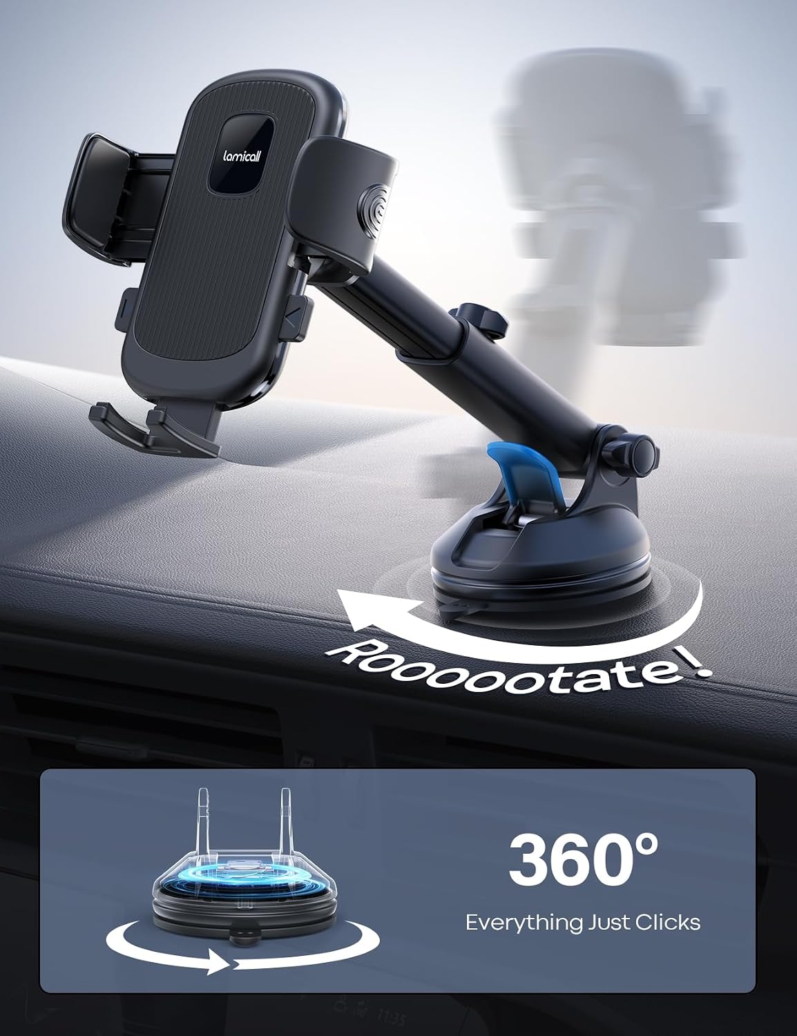 Lamicall Car Phone Holder Military-Grade Suction Cup Dashboard Windshield - Image 5