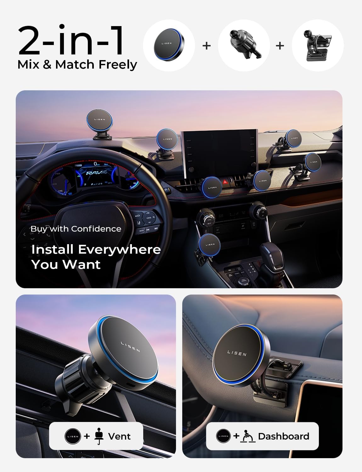 LISEN 15W MagSafe Car Mount Charger, Magnetic Phone Holders for Your Car - Image 2