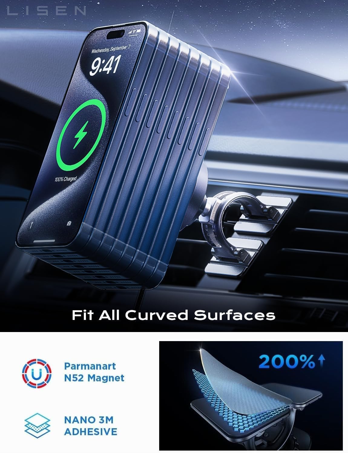 LISEN 15W MagSafe Car Mount Charger, Magnetic Phone Holders for Your Car - Image 6