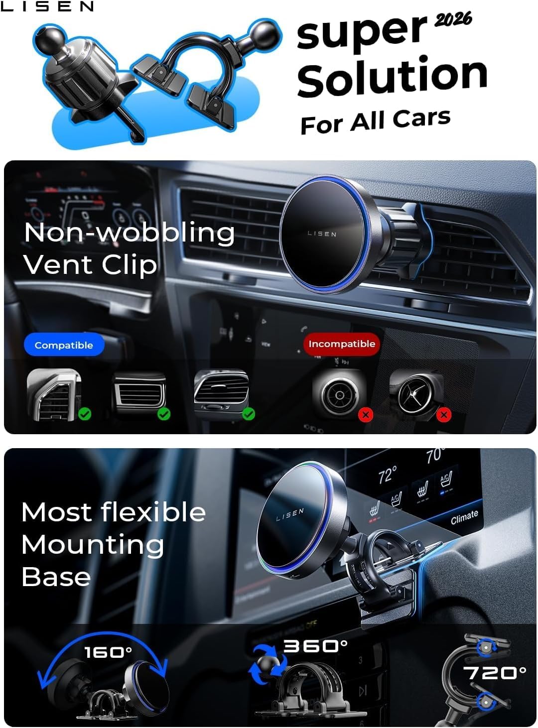LISEN 15W MagSafe Car Mount Charger, Magnetic Phone Holders for Your Car - Image 8
